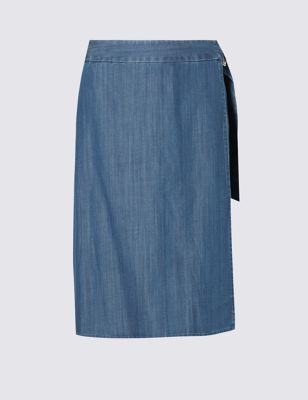 Loose Fit Denim A-Line Wrap Skirt